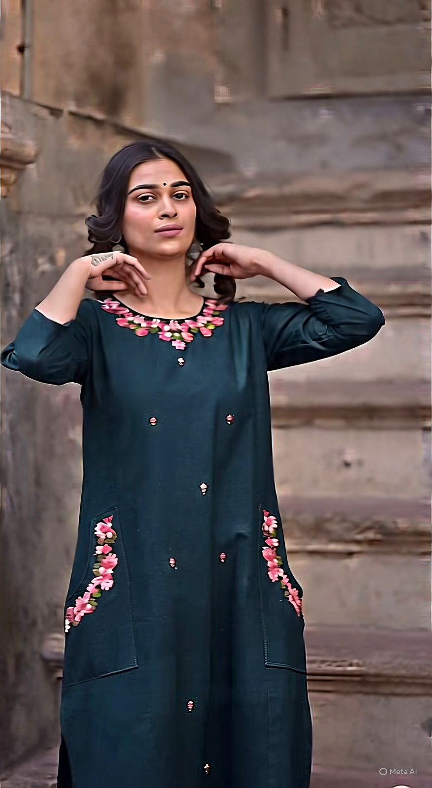 Blue Cotton Coord Set with Embroidered Top and Pant